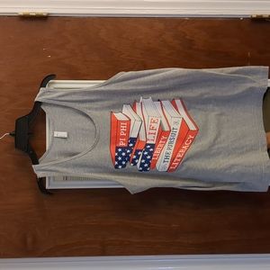 Pi Phi Tank Top Size Medium - 4th of July USA. Grey, red, white, blue, books